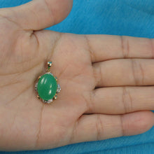 Load image into Gallery viewer, 14k Solid Gold Diamond Cabochons Green Jade Pendant Necklace