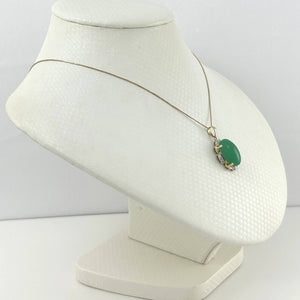 14k Solid Gold Diamond Cabochons Green Jade Pendant Necklace