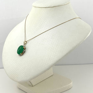 14k Solid Gold Diamond Cabochons Green Jade Pendant Necklace