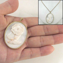 Load image into Gallery viewer, 14k Yellow Gold Hand Carved White Cream Mother of Pearl Pendant