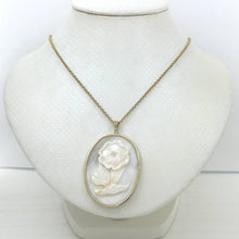 Load image into Gallery viewer, 14k Yellow Gold Hand Carved White Cream Mother of Pearl Pendant