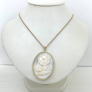 14k Yellow Gold Hand Carved White Cream Mother of Pearl Pendant