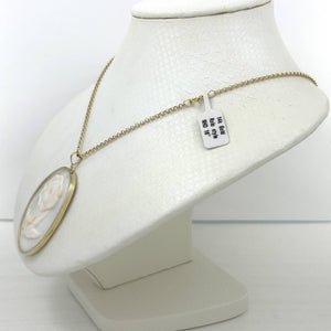 14k Yellow Gold Hand Carved White Cream Mother of Pearl Pendant