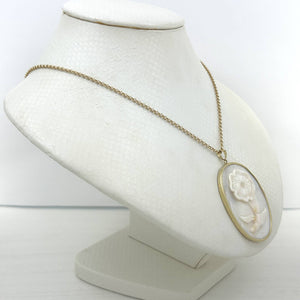 14k Yellow Gold Hand Carved White Cream Mother of Pearl Pendant