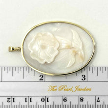 Load image into Gallery viewer, 14k Yellow Gold Hand Carved White Cream Mother of Pearl Pendant