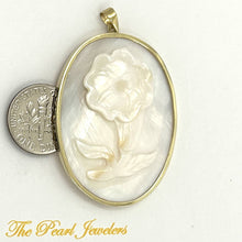 Load image into Gallery viewer, 14k Yellow Gold Hand Carved White Cream Mother of Pearl Pendant