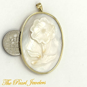 14k Yellow Gold Hand Carved White Cream Mother of Pearl Pendant