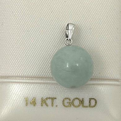14k Solid White Gold 12mm Round Jade Pendant Necklace