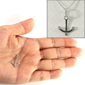14k Solid White Gold Anchor Diamond Pendant Necklace