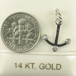 14k Solid White Gold Anchor Diamond Pendant Necklace