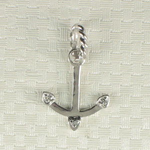 14k Solid White Gold Anchor Diamond Pendant Necklace