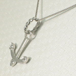14k Solid White Gold Anchor Diamond Pendant Necklace