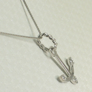 14k Solid White Gold Anchor Diamond Pendant Necklace