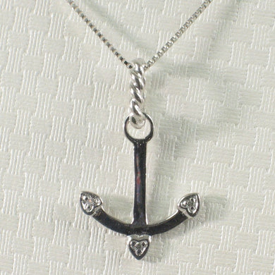 14k Solid White Gold Anchor Diamond Pendant Necklace