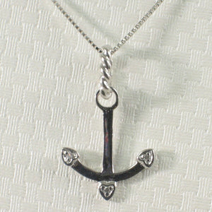 14k Solid White Gold Anchor Diamond Pendant Necklace