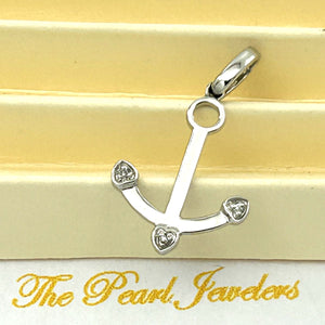 14k Solid White Gold Anchor Diamond Pendant Charm
