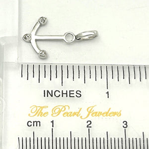 14k Solid White Gold Anchor Diamond Pendant Charm