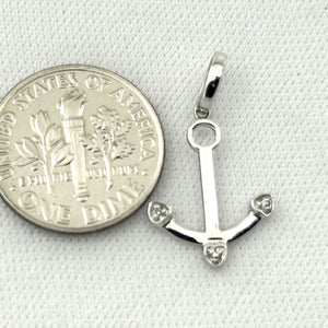 14k Solid White Gold Anchor Diamond Pendant Charm
