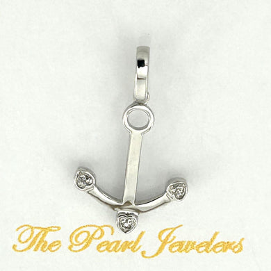 14k Solid White Gold Anchor Diamond Pendant Charm