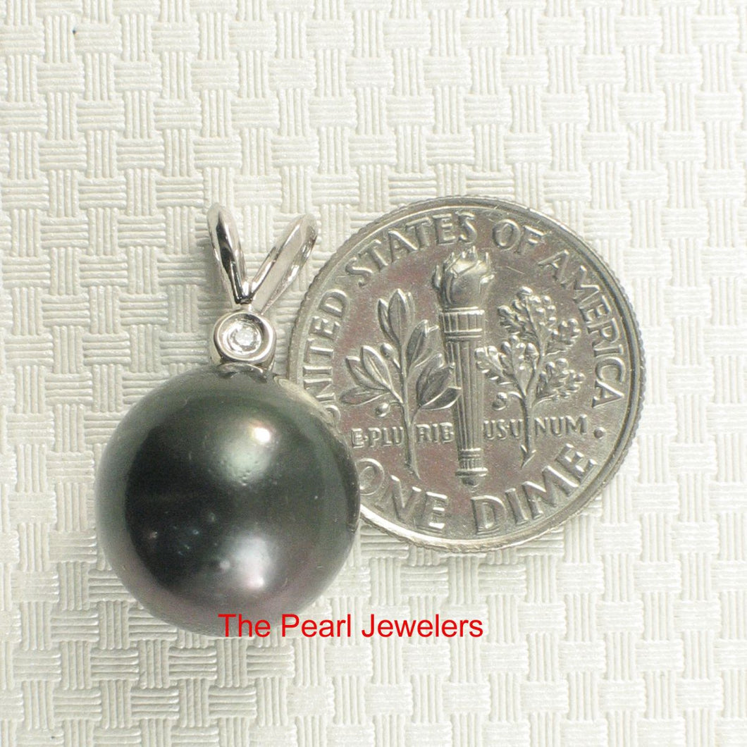 14k White Gold Black Tahitian Pearl & Diamond Pendant