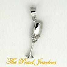 Load image into Gallery viewer, 14k Solid White Gold Champagne Cup Diamond Pendant Necklace