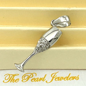 14k Solid White Gold Champagne Cup Diamond Pendant Necklace