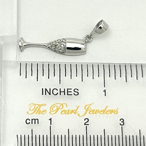 14k Solid White Gold Champagne Cup Diamond Pendant Necklace