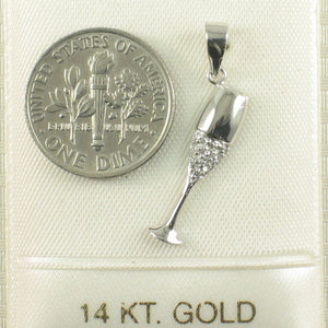 14k Solid White Gold Champagne Cup Diamond Pendant Necklace