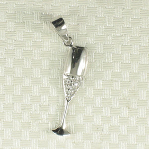14k Solid White Gold Champagne Cup Diamond Pendant Necklace