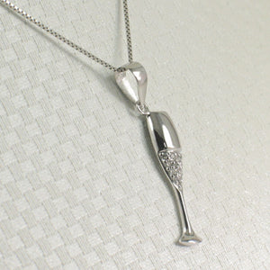 14k Solid White Gold Champagne Cup Diamond Pendant Necklace