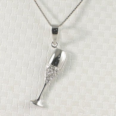 14k Solid White Gold Champagne Cup Diamond Pendant Necklace