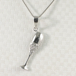 14k Solid White Gold Champagne Cup Diamond Pendant Necklace
