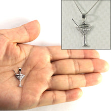 Load image into Gallery viewer, 14k Solid White Gold Cocktail Cup Diamond Pendant Necklace