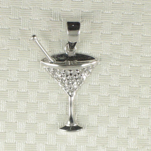 14k Solid White Gold Cocktail Cup Diamond Pendant Necklace