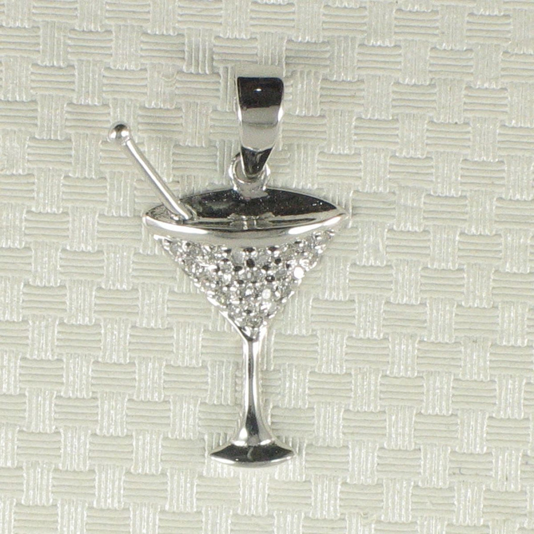14k Solid White Gold Cocktail Cup Diamond Pendant Necklace