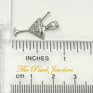 14k Solid White Gold Cocktail Cup Diamond Pendant Necklace