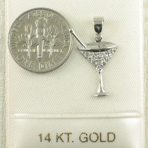 14k Solid White Gold Cocktail Cup Diamond Pendant Necklace