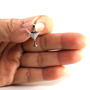 14k Solid White Gold Cocktail Cup Diamond Pendant Necklace
