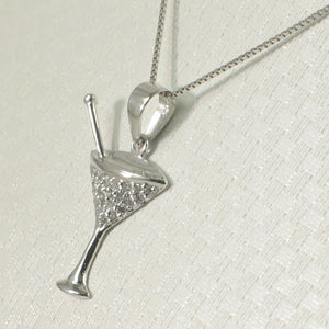 14k Solid White Gold Cocktail Cup Diamond Pendant Necklace