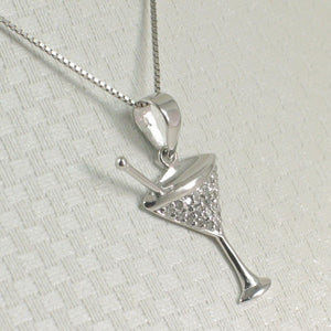 14k Solid White Gold Cocktail Cup Diamond Pendant Necklace