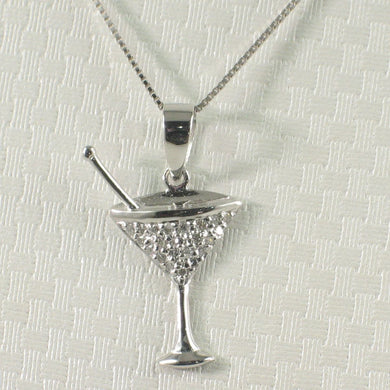 14k Solid White Gold Cocktail Cup Diamond Pendant Necklace