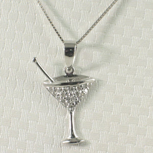 14k Solid White Gold Cocktail Cup Diamond Pendant Necklace