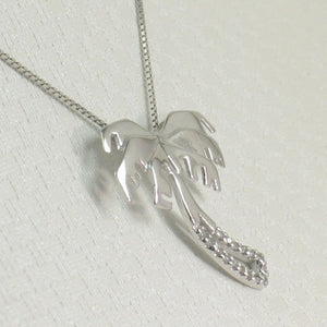 14k Solid White Gold Coconut Tree Diamond Pendant Necklace