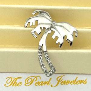 14k Solid White Gold Coconut Tree Diamond Pendant Necklace