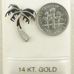 14k Solid White Gold Coconut Tree Diamond Pendant Necklace