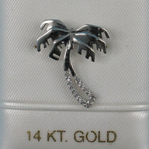 14k Solid White Gold Coconut Tree Diamond Pendant Necklace