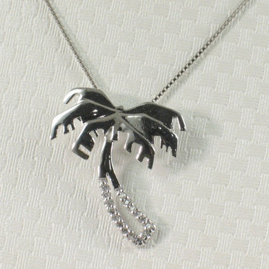 14k Solid White Gold Coconut Tree Diamond Pendant Necklace