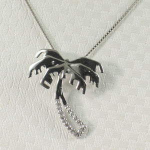 14k Solid White Gold Coconut Tree Diamond Pendant Necklace