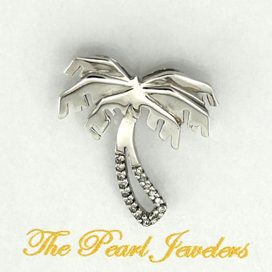 14k Solid White Gold Coconut Tree Diamond Pendant Necklace