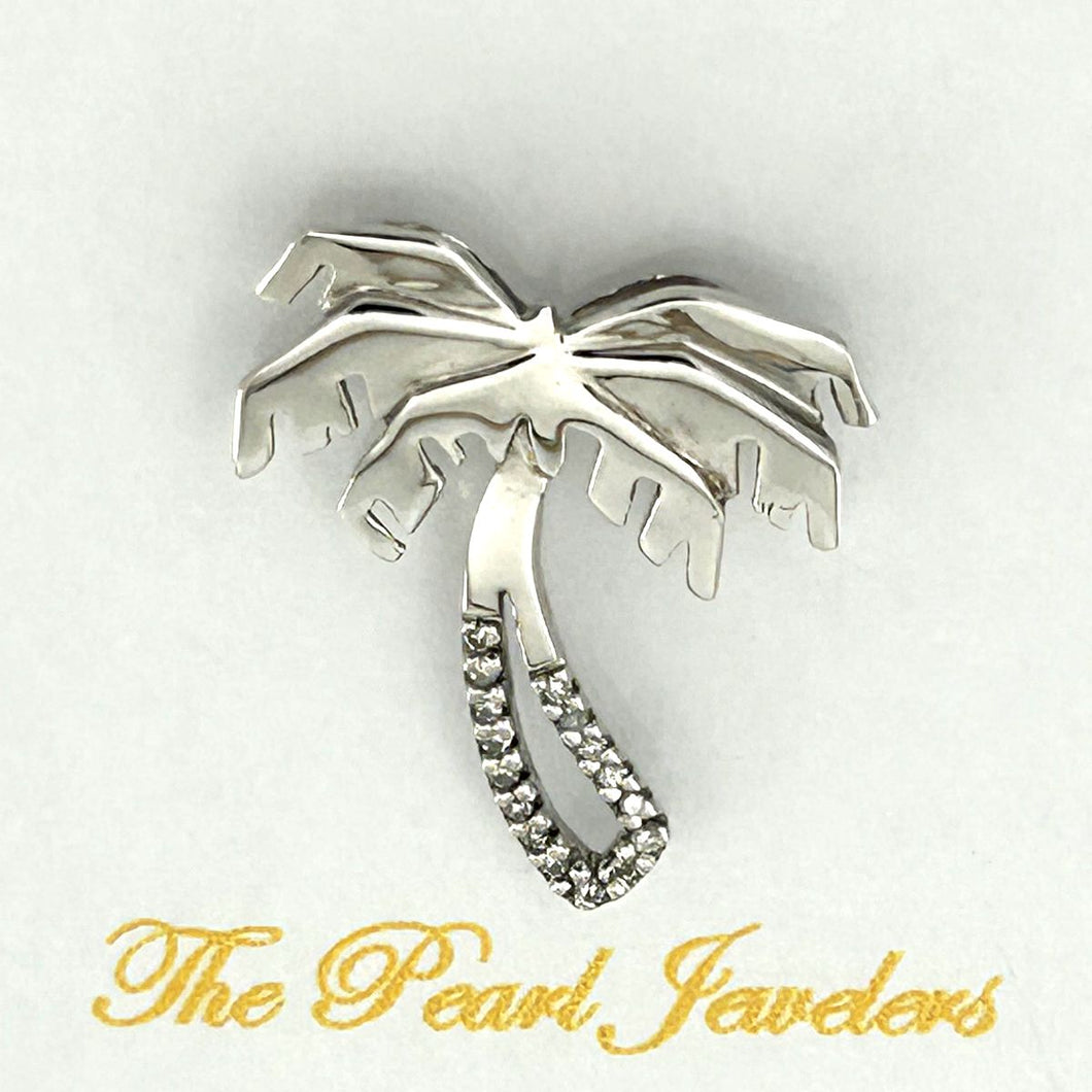 14k Solid White Gold Coconut Tree Diamond Pendant Necklace